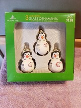 NIB 3 Glass Ornaments Penguin Christmas  - £15.81 GBP