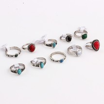 Mixed Bohemia Style Natural Blue Red Stone Rings Tibetan Silver Tone Size 16 17  - $19.22