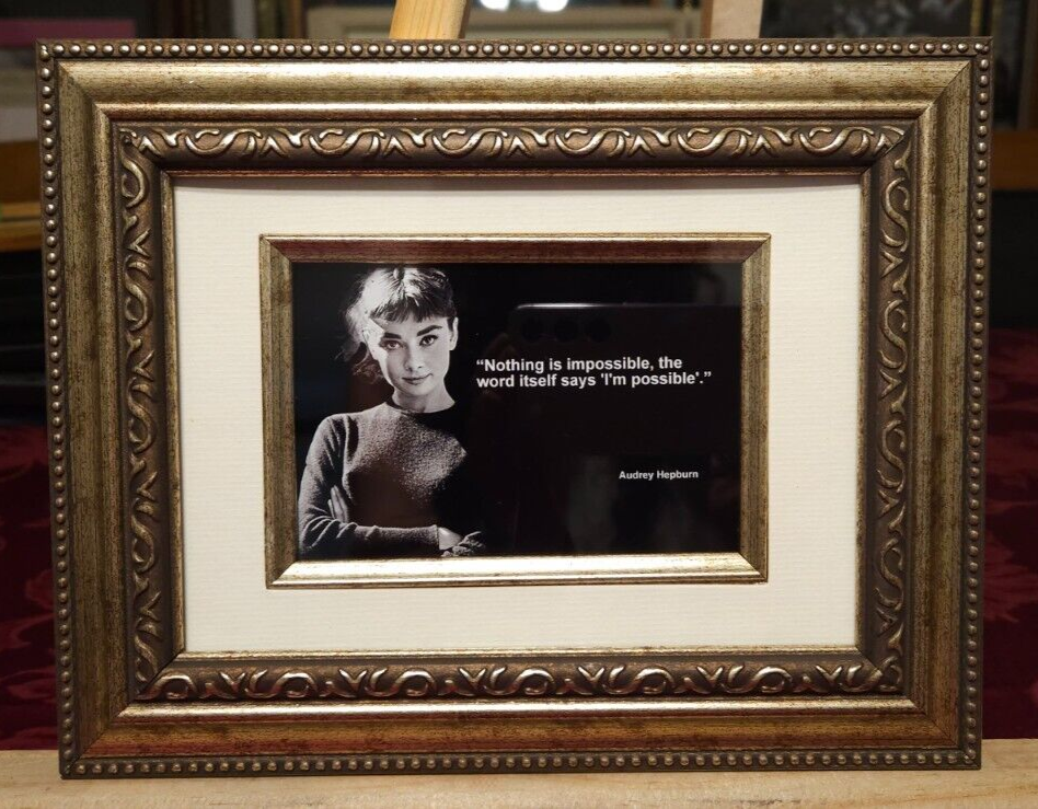 FRAMED AUDREY HEPBURN QUOTE NOTHING IS IMPOSSIBLE GOLD FRAME 9&quot;X7&quot; - $28.30