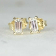2Ct Emerald Cut Simulated Diamond Solitaire Stud Earrings 14K Yellow Gold Plated - £40.76 GBP