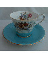 AYNSLEY COFFEE CUP SAUCER TEA GOLD TURQUOISE 2958 ENGLAND VINTAGE - £26.60 GBP