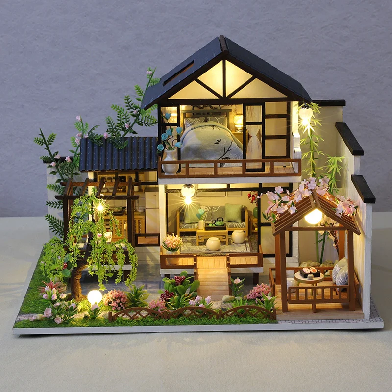 DIY Wooden Casa Japanese Dollhouse Kit Assembled Miniature Furniture Light Doll - £50.43 GBP+