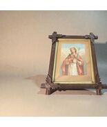 Vintage St. Barbara Chromolithograph Tramp Art Carved Wood Frame Religious - $48.10