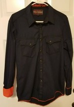 Rock &amp; Roll Cowboy Western Shirt Blue/Black LS Button Snaps Flip Cuffs Sz S - $15.52