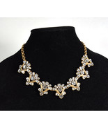 J Crew Necklace Rhinestone Statement Vintage Art Deco Flower Gold Tone - $97.06 CAD