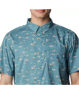 Columbia Mens PFG Super Slack Tide Short Sleeve Shirt Teal Tailfins Prin... - $47.83 CAD