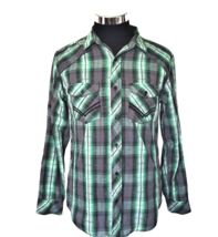 Helix Button Front Shirt Men&#39;s Size Small Athletic Fit Green Black Plaid Cotton - $15.75