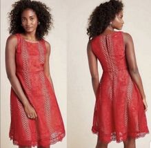 Anthropologie Georgia Red Lace Overlay Fit &amp; Flare Dress Scalloped Hem S... - $60.59