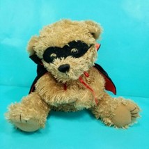 Teddy Bear Hand Puppet Black Red Cape Mask Plush Stuffed Animal Bandit 7&quot;  - $15.83