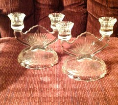 Jeanette Clear Glass Candle Holders Double Candleabra Vintage  - £14.19 GBP