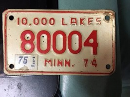 Original 1974 Minnesota Motorcycle License Plate 80004 10,000 Lakes embo... - $39.99