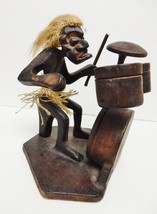 JAVA MAN Wood Sculpture Figure Indonesia Hand Crafted Drums Primitive 8&quot; VTG - £23.05 GBP