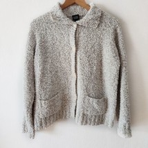 EILEEN FISHER Oatmeal Button Front Cardigan Sweater Nubby Knit Linen Blend Sz L - £35.55 GBP