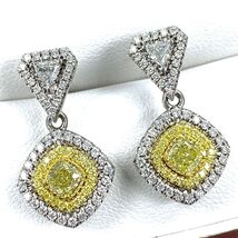 Drop Dangle Earrings 1.62 TCW Cushion Trillion Yellow Diamond 14k White ... - $4,936.40