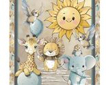 36" X 44" Panel Safari Buddies Giraffes Elephants Lions Cotton Fabric D6... - $16.95