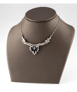 Sterling Silver Necklace Leaf Cluster Design Blue Marquise Stones and CZ - €247,77 EUR
