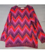 Vintage Marisa Studio Knit Sweater Sz L Zig Zag Pattern Purple Red Cotto... - $19.75