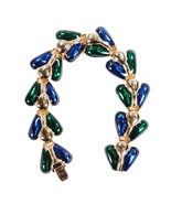 Vtg 7&quot; Joan Rivers Dark Blue Emerald Green Gold Tone Tennis Bracelet Jew... - €21,95 EUR