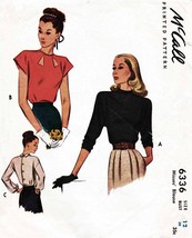 Misses&#39; BLOUSES/TOPS Vintage 1945 McCall&#39;s Pattern 6336 Size 12 - £11.68 GBP