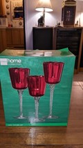 The Jc Penney Home Collection 3 Ruby Red Glass Candle Holder Set Holiday Accent - £31.64 GBP