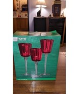 THE JC PENNEY HOME COLLECTION 3 RUBY RED GLASS CANDLE HOLDER SET HOLIDAY... - £31.14 GBP