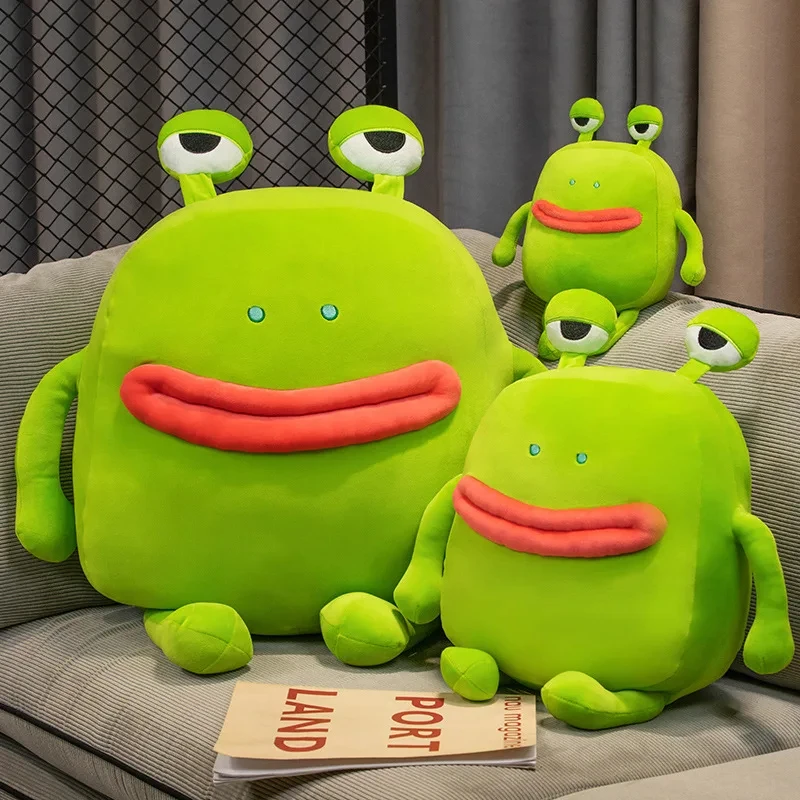 Funny Creative Sausage Mouth Green Frog Frogs Plushies Throw Pillow for Kids - $31.23