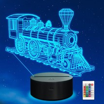 Train Night Light, Steam Train 3D Illusion Lamp For Kids, 16 Colors Changing Wit - £22.38 GBP