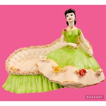 Vintage 1960&#39;s Ceramic Jamar Originals Lady Scarlett O&#39;Hara Look Candy Dish Box - £31.53 GBP