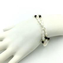 FRESHWATER rice pearl &amp; onyx double multi-strand bracelet - gold-tone 7.5&quot; - £10.19 GBP