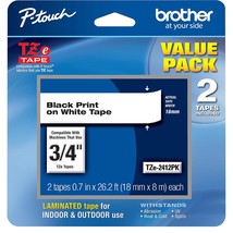 Brother Genuine P-Touch, TZe2412PK, 2 Pack of Label Tape, Black Font On White La - £49.77 GBP