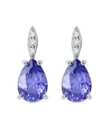 10k White Gold Genuine Pear-Shape Tanzanite and Diamond Drop Earrings - £113.12 GBP