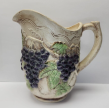 Vintage Artisan Hand Made Pitcher Majolica Style Pottery Grape Vines - £15.45 GBP