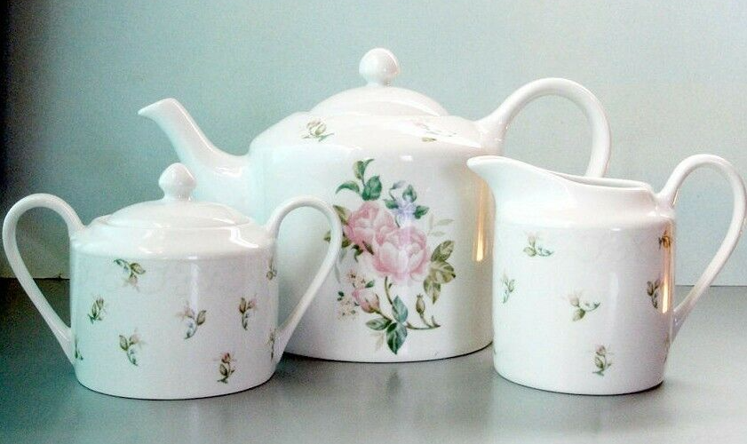 Gorham Lady Anne Pink Rose 3 PC. Tea Set Teapot Sugar Bowl &amp; Creamer New... - $59.30