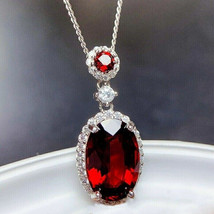 3.20Ct Oval Cut Lab Created Red Garnet Women&#39;s Pendant 14k White Gold Plated - £88.91 GBP