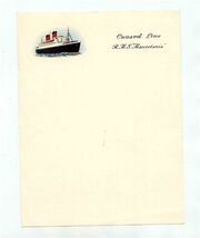 Cunard Line R M S Mauretania Sheet of Stationery - $17.82