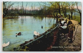 South Bend IN Leeper Parker Childrens Swans Ducks Pond Indiana Postcard A41 - £4.66 GBP