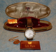Gift Lord Elgin Gold Mens Wrist Watch Working Original Case Original Book &amp; Tags - £627.51 GBP