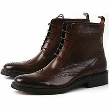 Men&#39;s New Ankle High Brouging Wing Tip Handmade Leather Premium Quality Boots - £127.59 GBP+