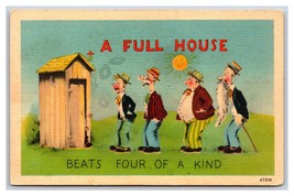 Outhouse Comic Full House Beats Four of a Kind UNP Linen Postcard U7 - £3.07 GBP