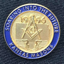 Masonic Kansas Masons Soaring Into The Future Vintage Pin Gold Tone Enamel - $10.00