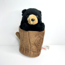 Hand Puppet Black Bear in Tree Stump Aurora Stuffed Animal  Peek a Boo P... - $11.28