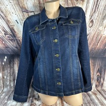 J Jill Womens Size Small Blue Jean Trucker Jacket Denim Coat Button Up Stretch - £22.40 GBP