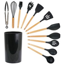 MegaChef Black Silicone and Wood Cooking Utensils, Set of 12 - £53.80 GBP