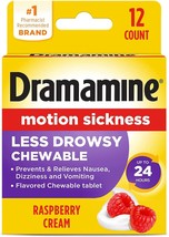 Dramamine Chewable Less Drowsy, Motion Sickness Relief, Raspberry Cream Flavor,  - £13.54 GBP