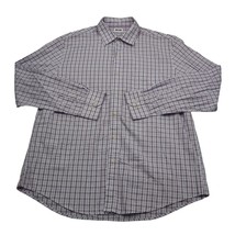 Tasso Elba Shirt Mens L 16 16.5 Purple White Plaid Long Sleeve Button Front - $18.69