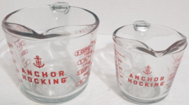 Lot of 2 Vtg Anchor Hocking 16 oz. and 8 oz Glass Measuring Cups Red Let... - $22.31