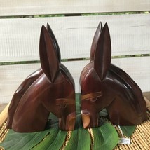 Pair of Horse Head Equestrian Carved Solid Wood Bookends 10&quot; Tall Made in Haiti - £39.10 GBP