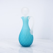 Diamond Blue Satin Art Glass Quilted Blue Cruet Decanter Mother of Pearl MOP 7&quot; - £90.68 GBP