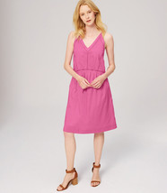 New Ann Taylor LOFT Hot Pink Eyelet Cotton Tie Cami Dress Sundress XS S M - £27.32 GBP