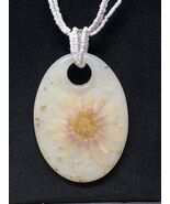 Vintage Flower Pendant Acrylic Lucite Necklace White Beaded Chain 18” Je... - $13.13